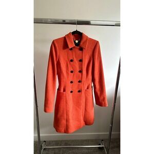 Hobbs London Wool Coat Orange Double Breasted UK 10 US 6 Womens Pea Coat